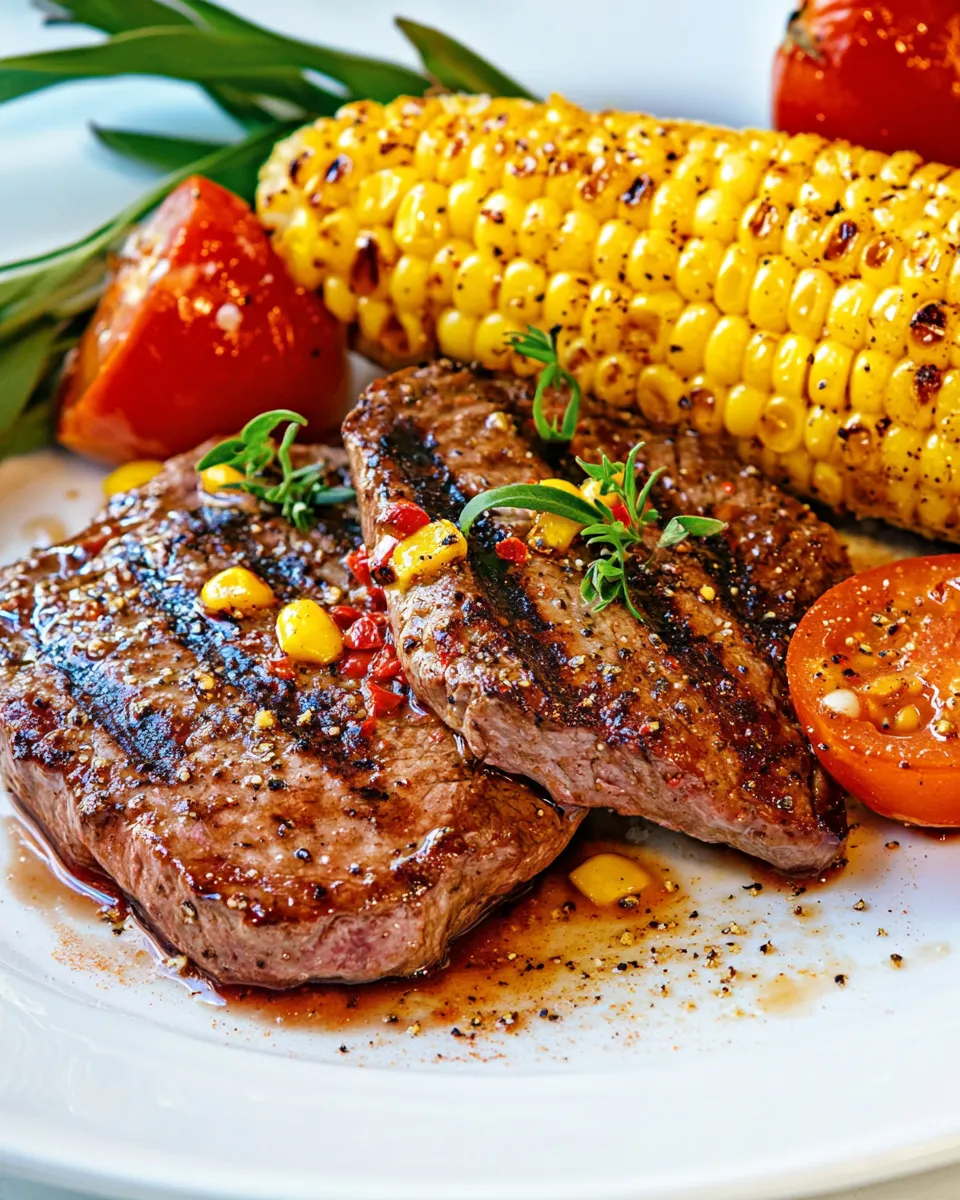 Homemade Grilled One-Minute Steak and Paprika Corn on the Cob dish photo
