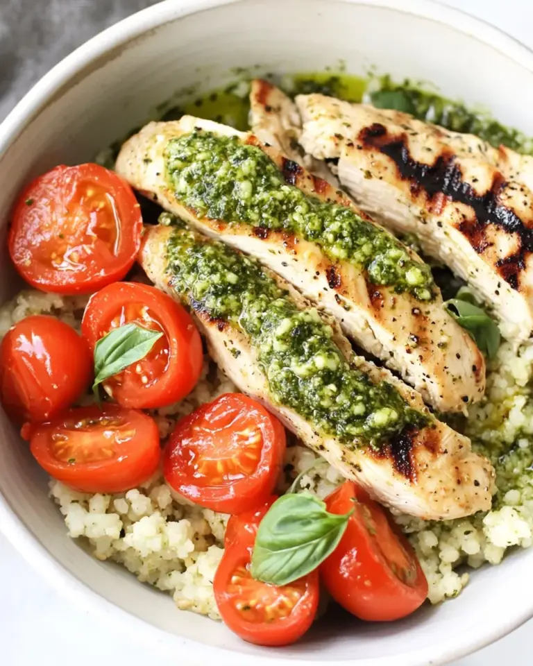 Delicious Grilled Pesto Chicken Couscous Bowls food shot