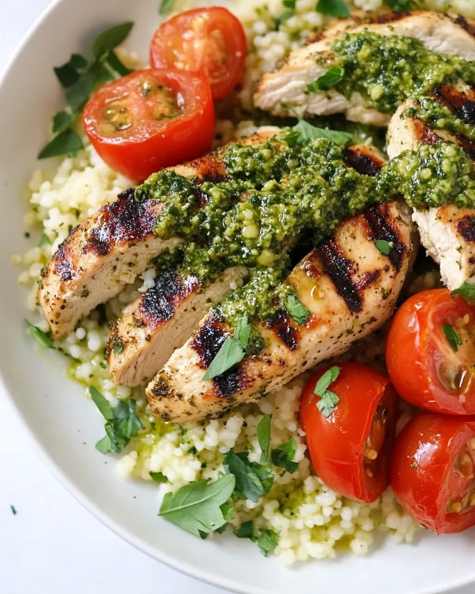 Healthy Grilled Pesto Chicken Couscous Bowls recipe photo