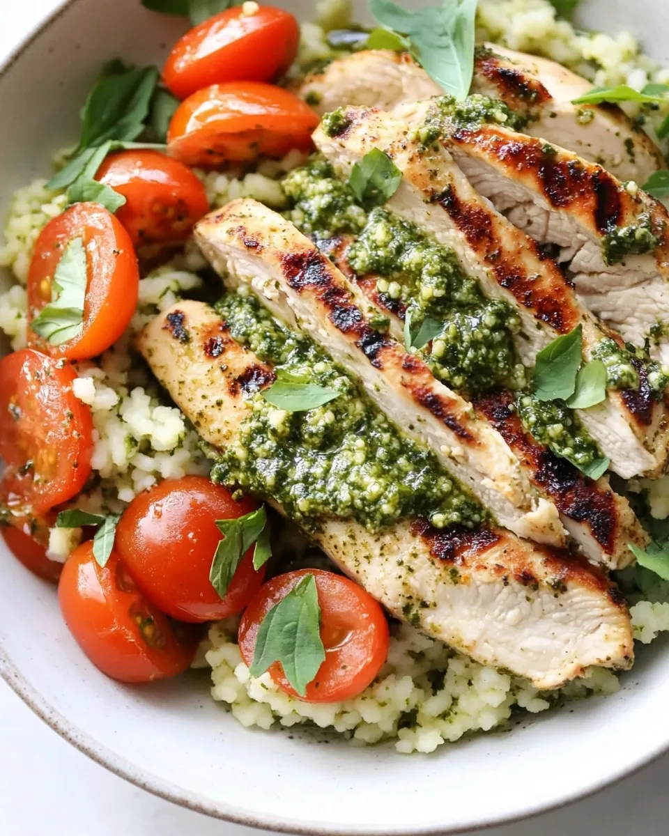 Easy Grilled Pesto Chicken Couscous Bowls plate image