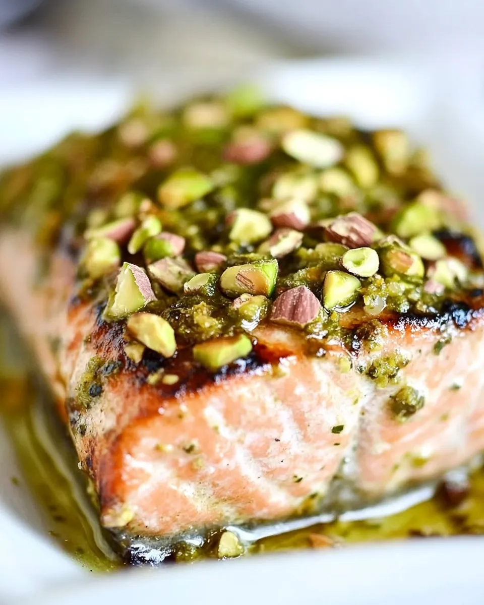 Healthy Grilled Pistachio Salmon food shot