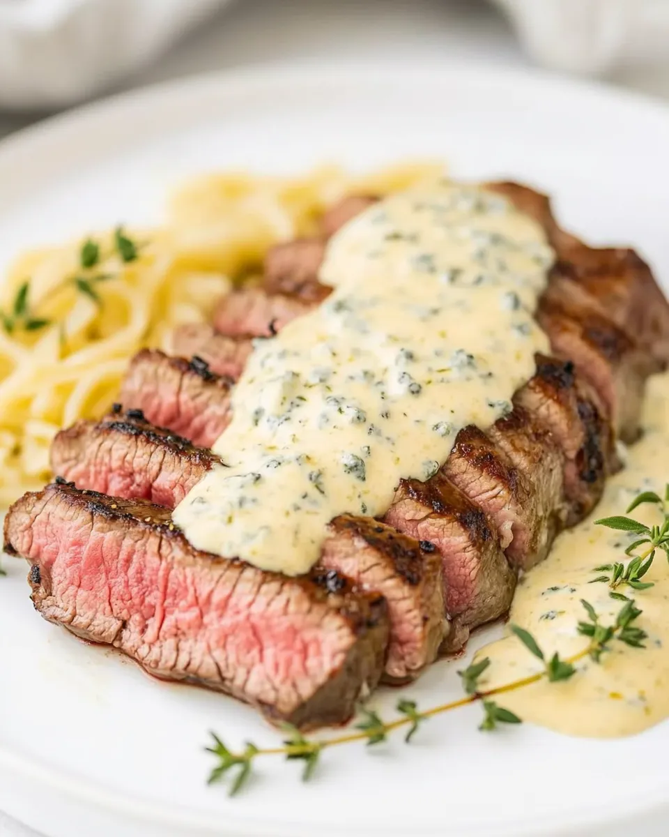 Delicious Grilled Ribeye Steak with Gorgonzola Sauce dish photo