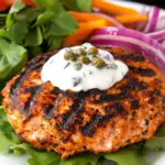 Homemade Grilled Salmon Burgers with Caper Mayonnaise photo