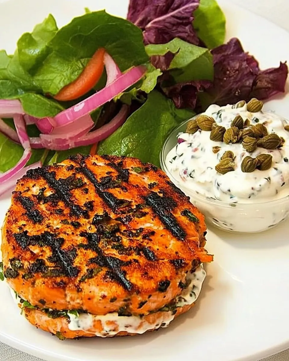 Classic Grilled Salmon Burgers with Caper Mayonnaise image