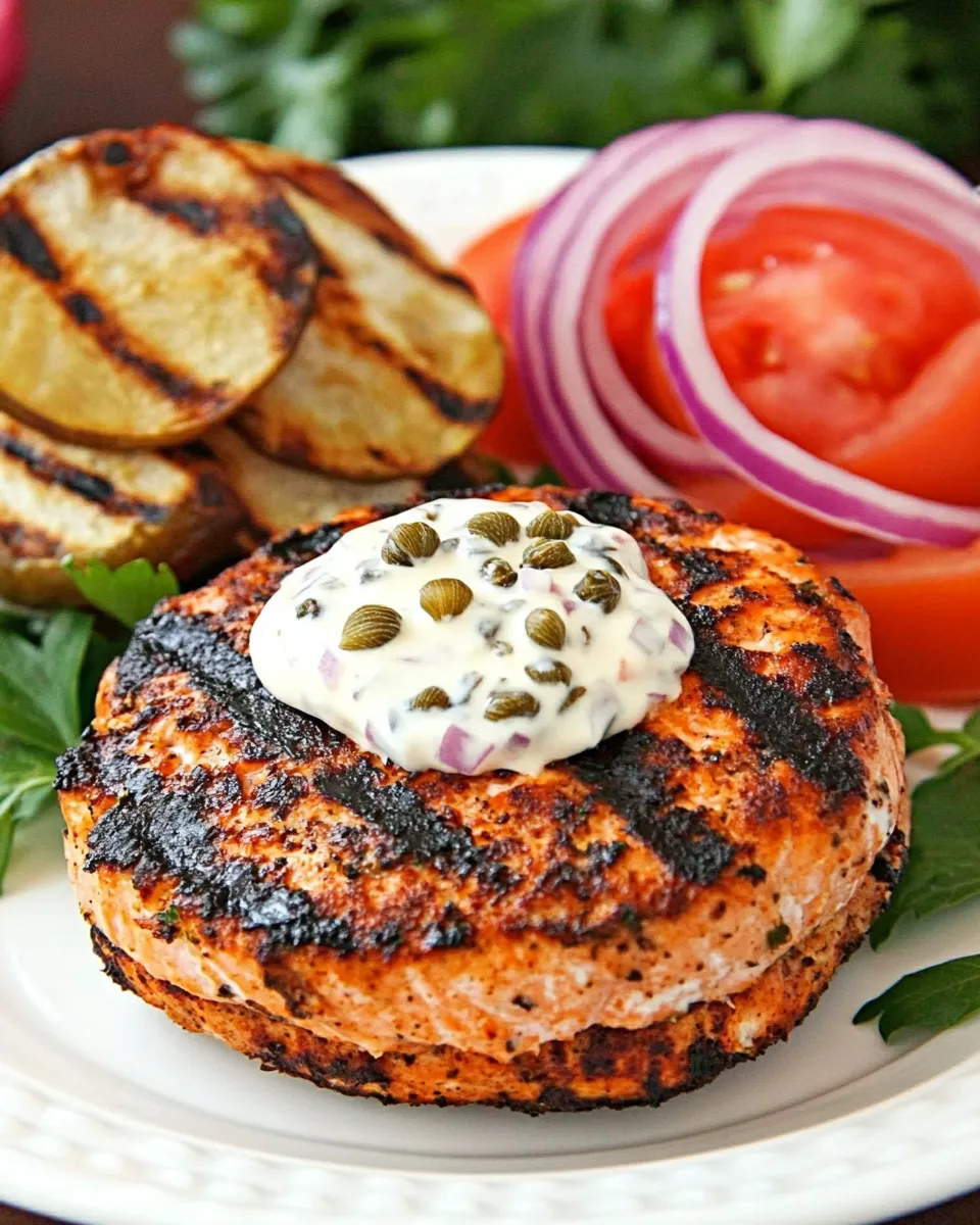 Easy Grilled Salmon Burgers with Caper Mayonnaise recipe photo
