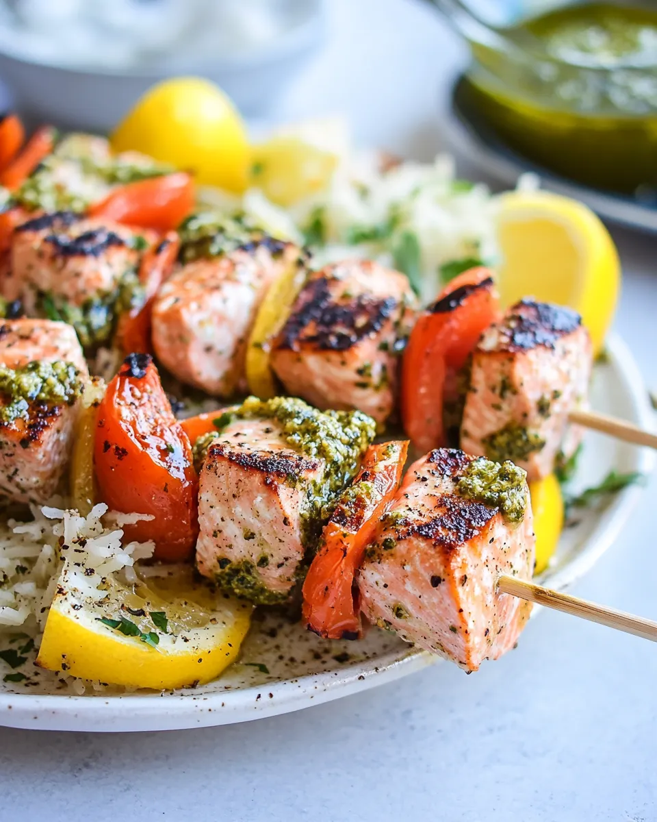 Easy Grilled Salmon Kabobs with Pesto dish photo
