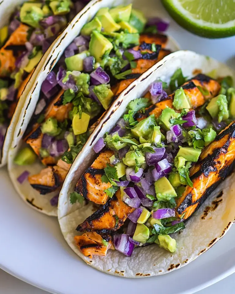 Homemade Grilled Salmon Tacos with Avocado Salsa recipe photo