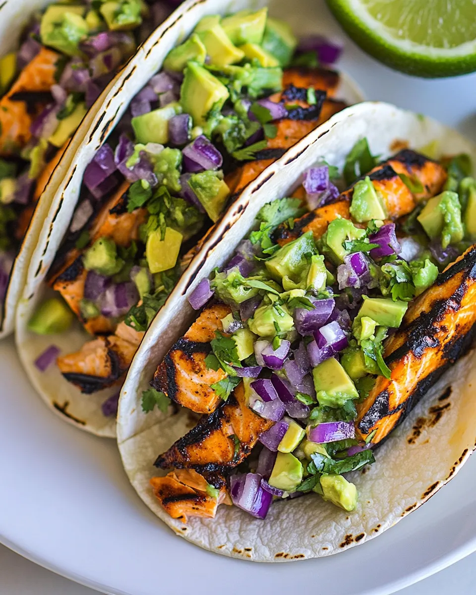 Homemade Grilled Salmon Tacos with Avocado Salsa recipe photo