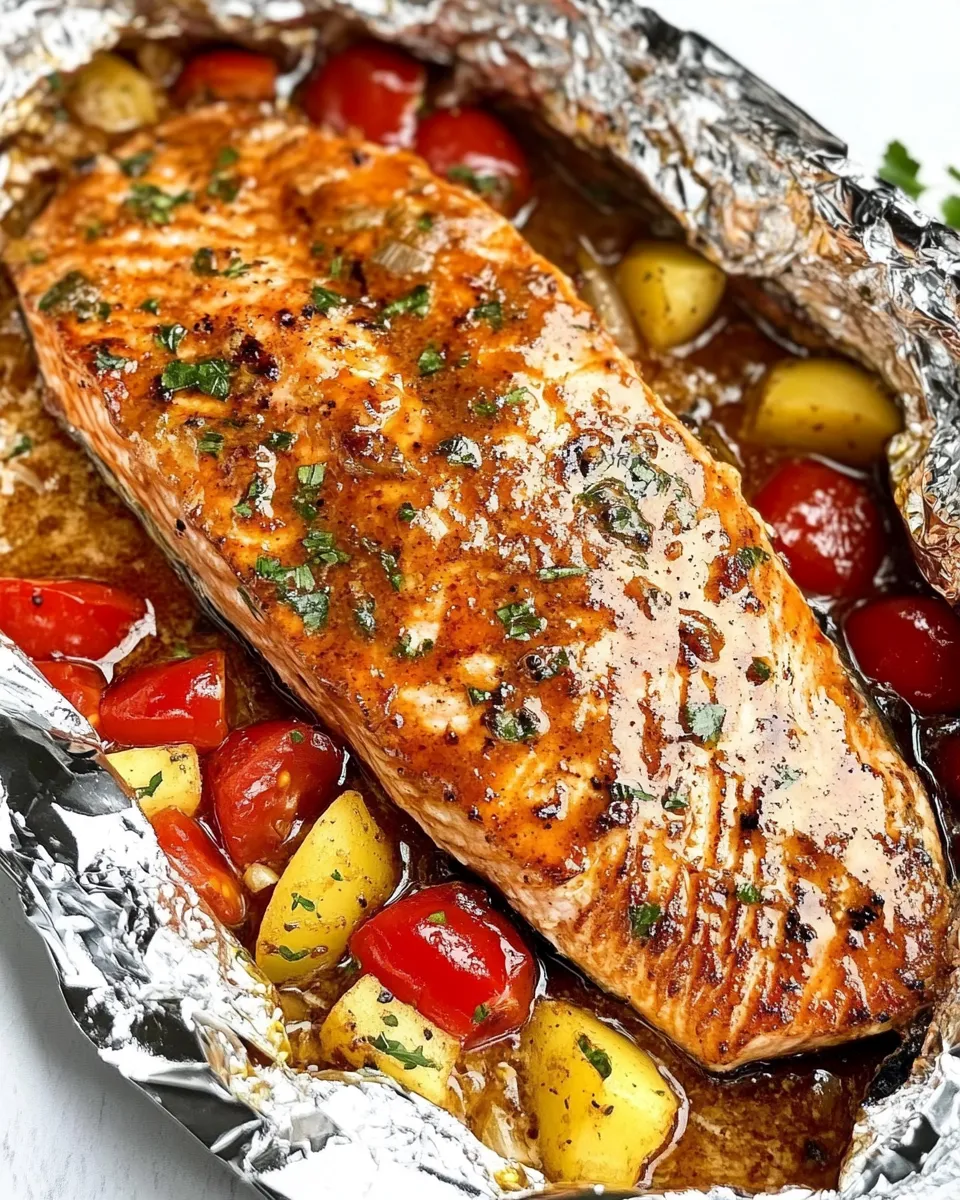 Delicious Grilled Salmon in Foil plate image