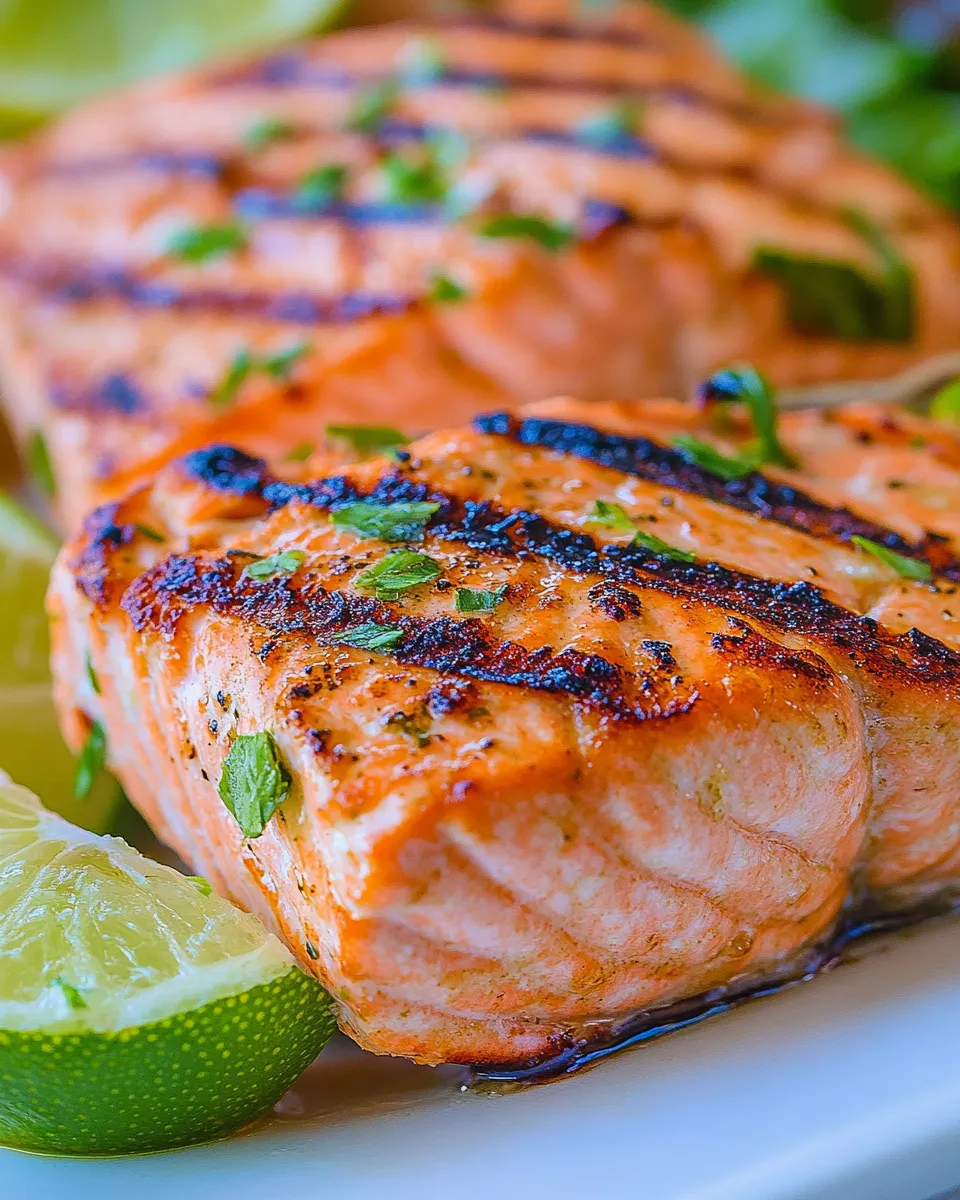 Easy Grilled Salmon with Garlic Lime Butter food shot