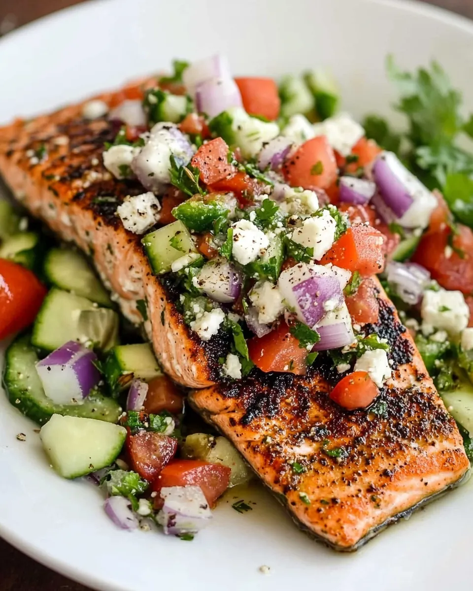 Homemade Grilled Salmon with Greek Salsa photo