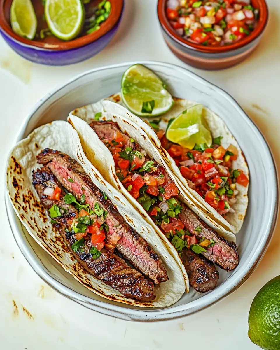 Classic Grilled Skirt Steak Tacos with Roasted Tomato Salsa dish photo
