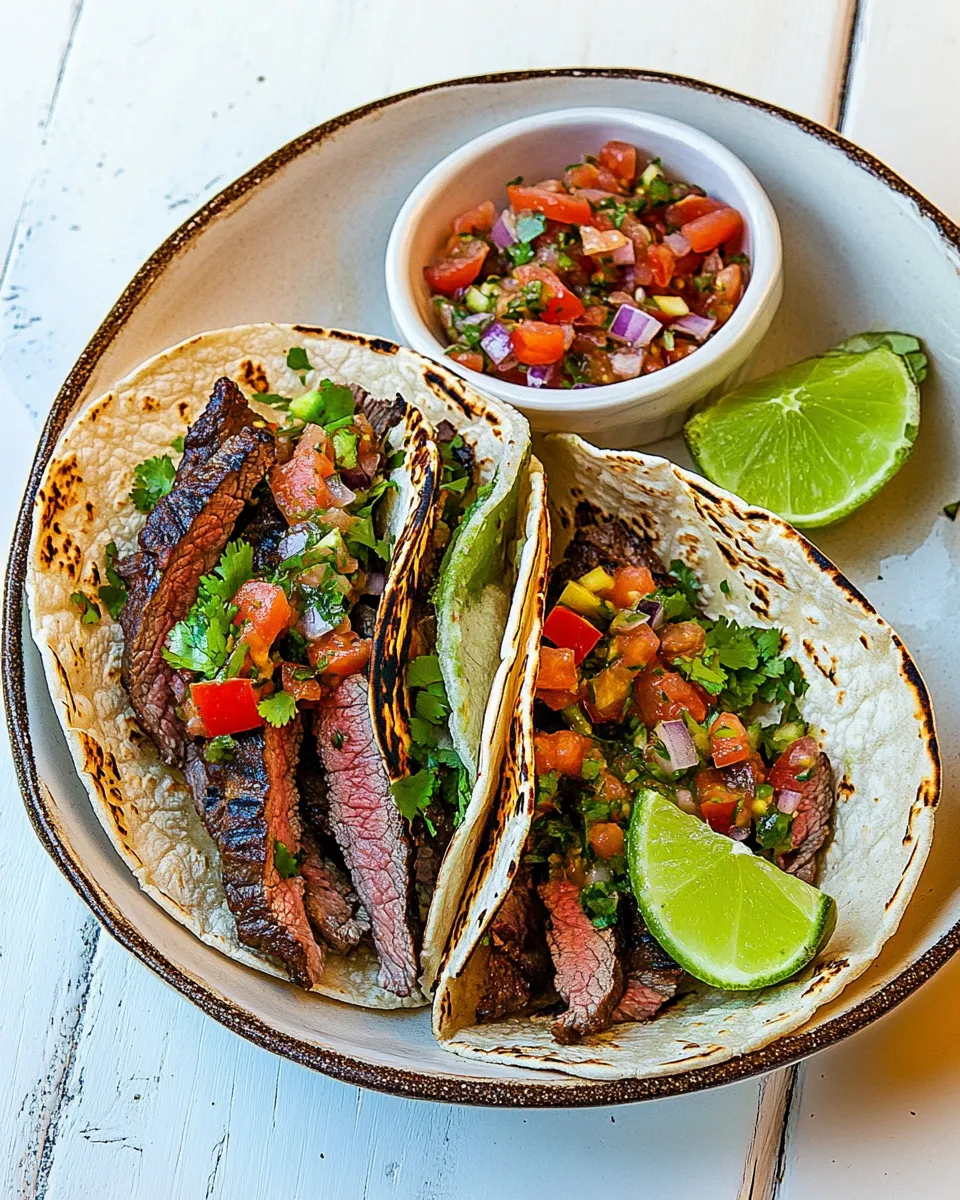Easy Grilled Skirt Steak Tacos with Roasted Tomato Salsa food shot