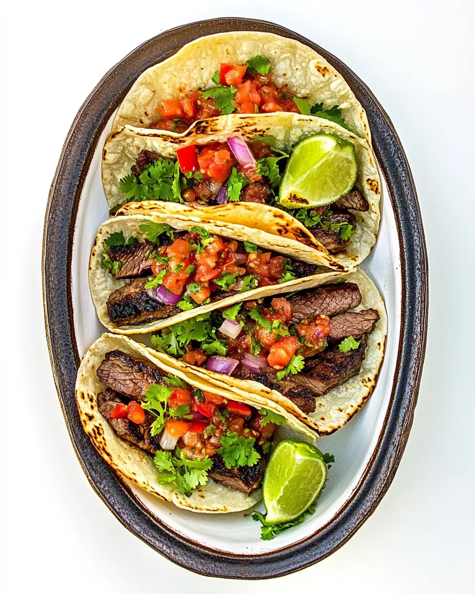 Delicious Grilled Skirt Steak Tacos with Roasted Tomato Salsa plate image