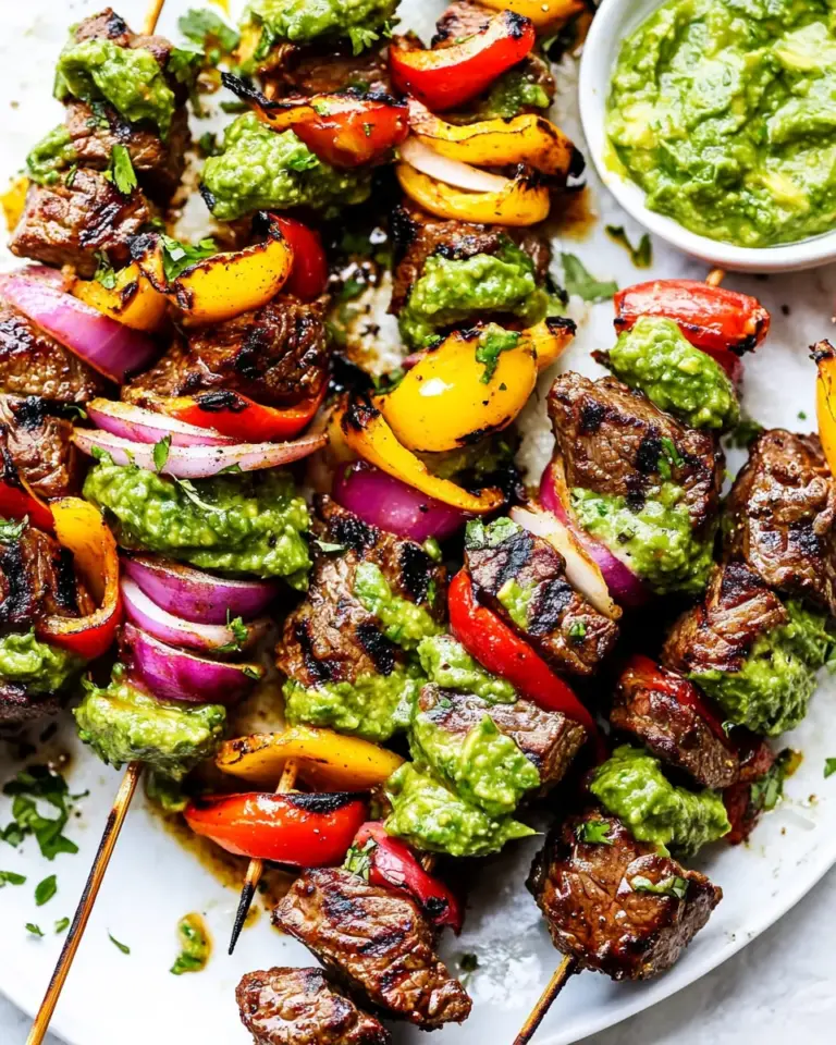 Homemade Grilled Steak Fajita Skewers with Avocado Chimichurri recipe photo