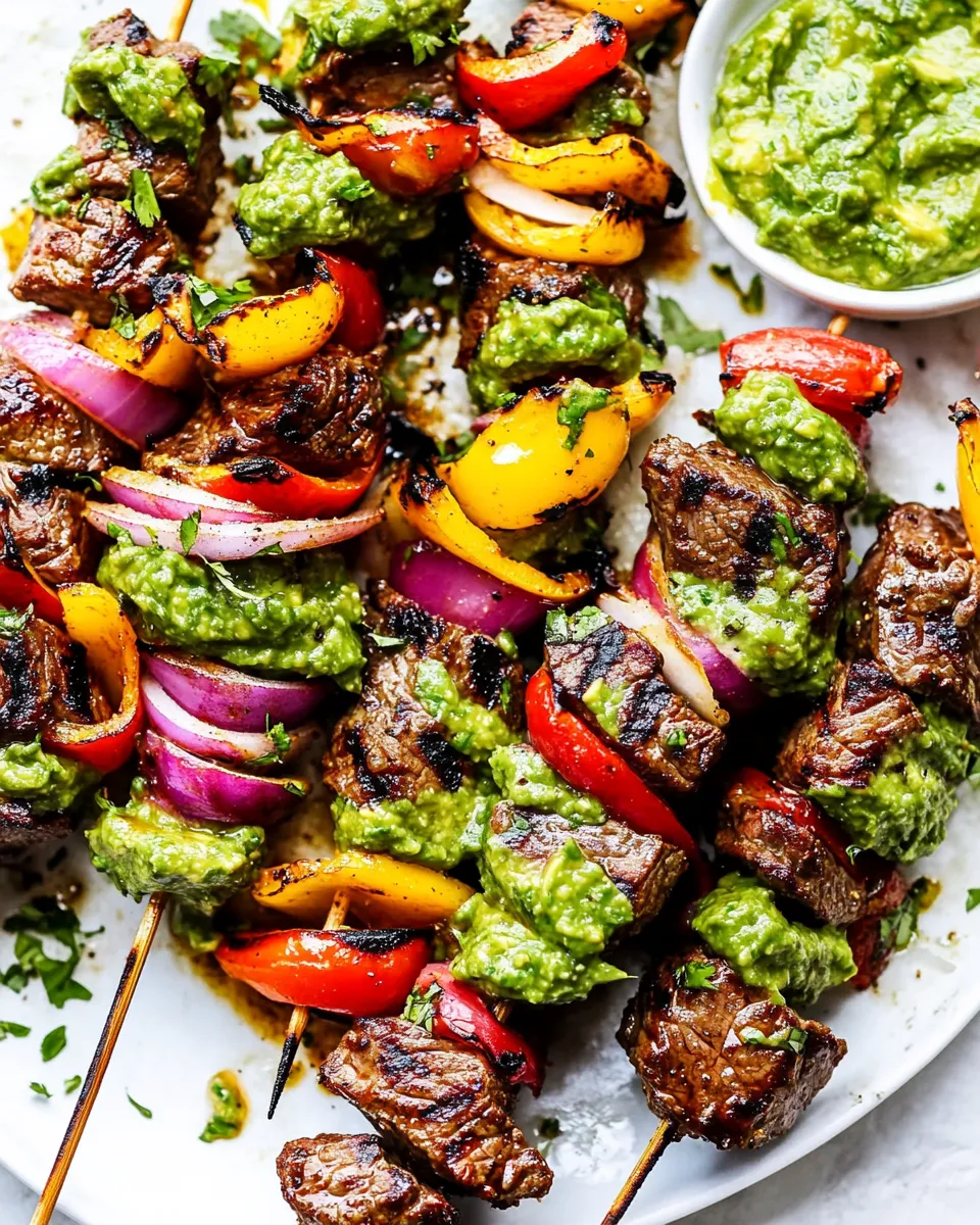 Homemade Grilled Steak Fajita Skewers with Avocado Chimichurri recipe photo