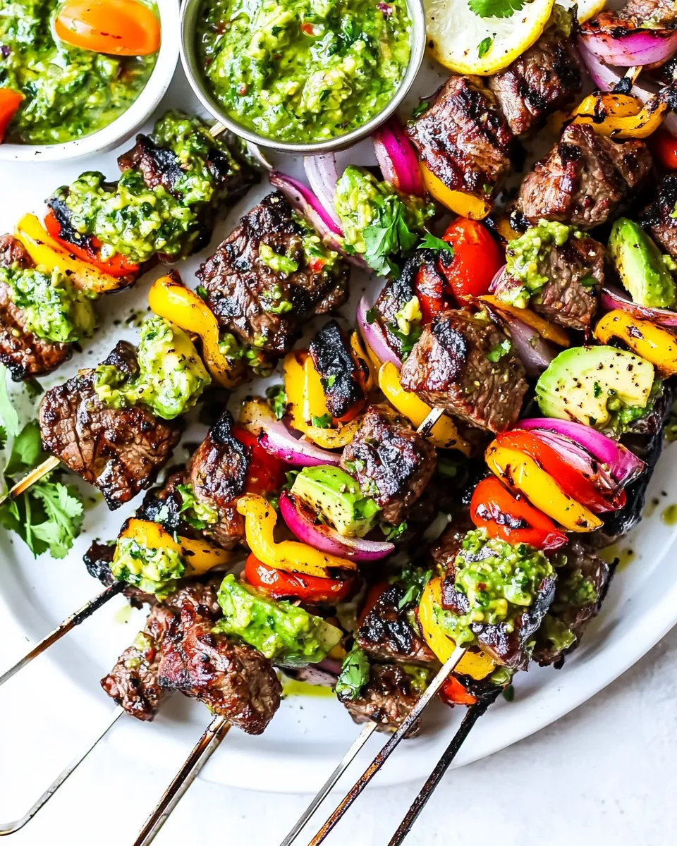 Classic Grilled Steak Fajita Skewers with Avocado Chimichurri dish photo