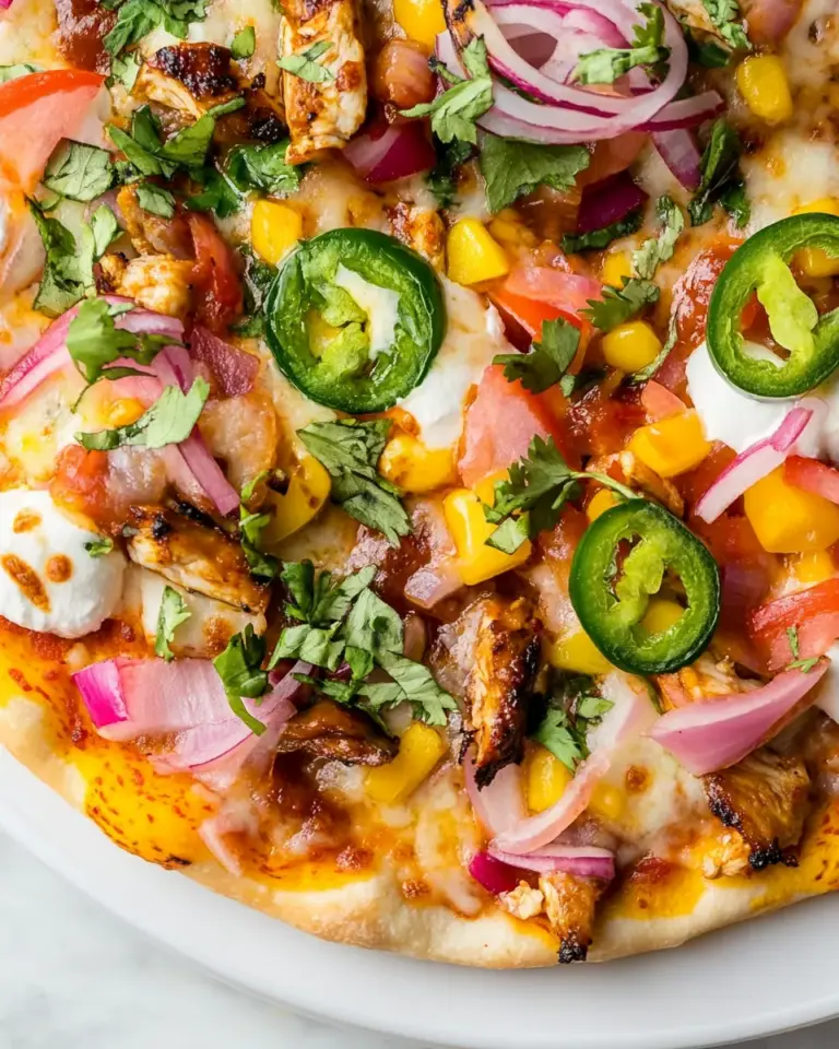 Homemade Grilled Summer BBQ Chicken Pizza. recipe photo