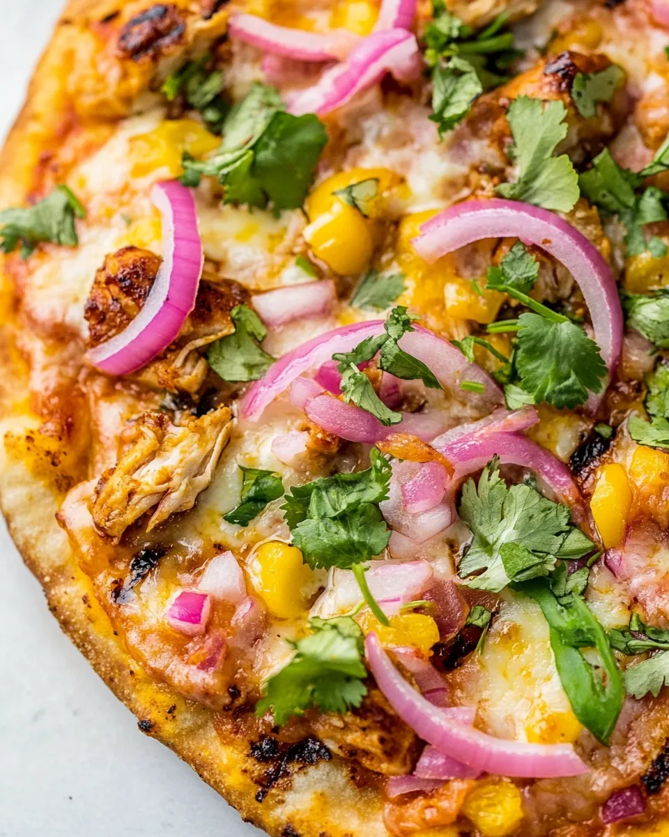 Easy Grilled Summer BBQ Chicken Pizza. food shot