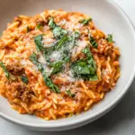 Homemade Ground Beef Orzo with Tomato Cream Sauce photo