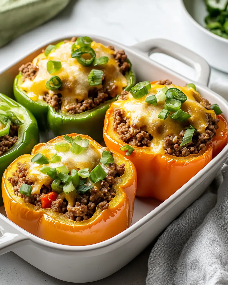 Classic Ground Beef Stuffed Peppers without Rice (Keto and Low Carb) recipe image
