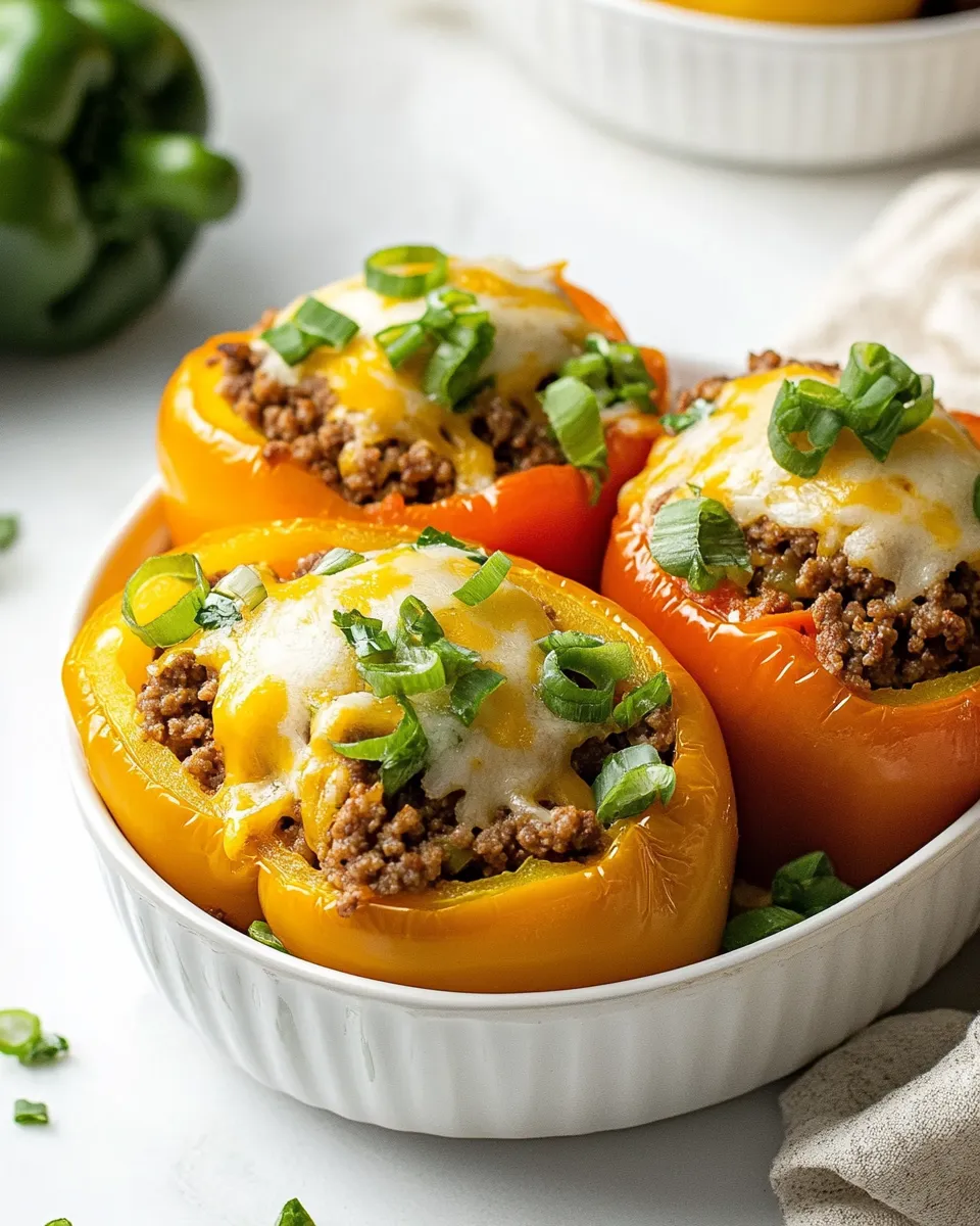 Delicious Ground Beef Stuffed Peppers without Rice (Keto and Low Carb) food shot
