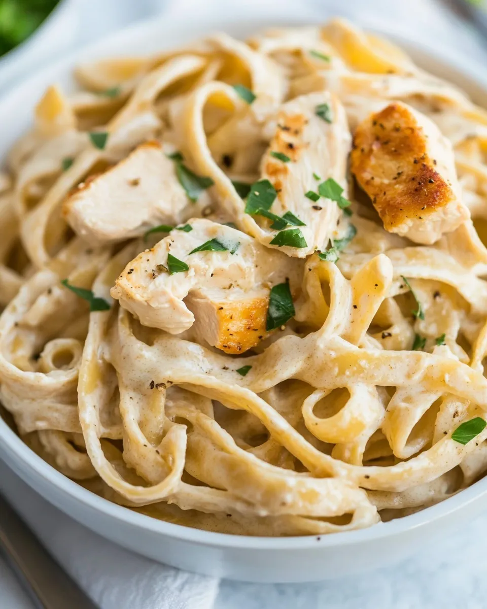delicious Healthy Chicken Fettuccine Alfredo shot