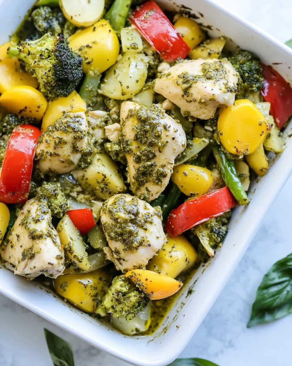 Homemade Healthy Pesto Chicken and Veggies (20 Minute Sheet Pan) photo