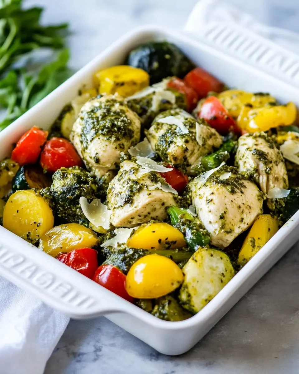 Classic Healthy Pesto Chicken and Veggies (20 Minute Sheet Pan) dish photo