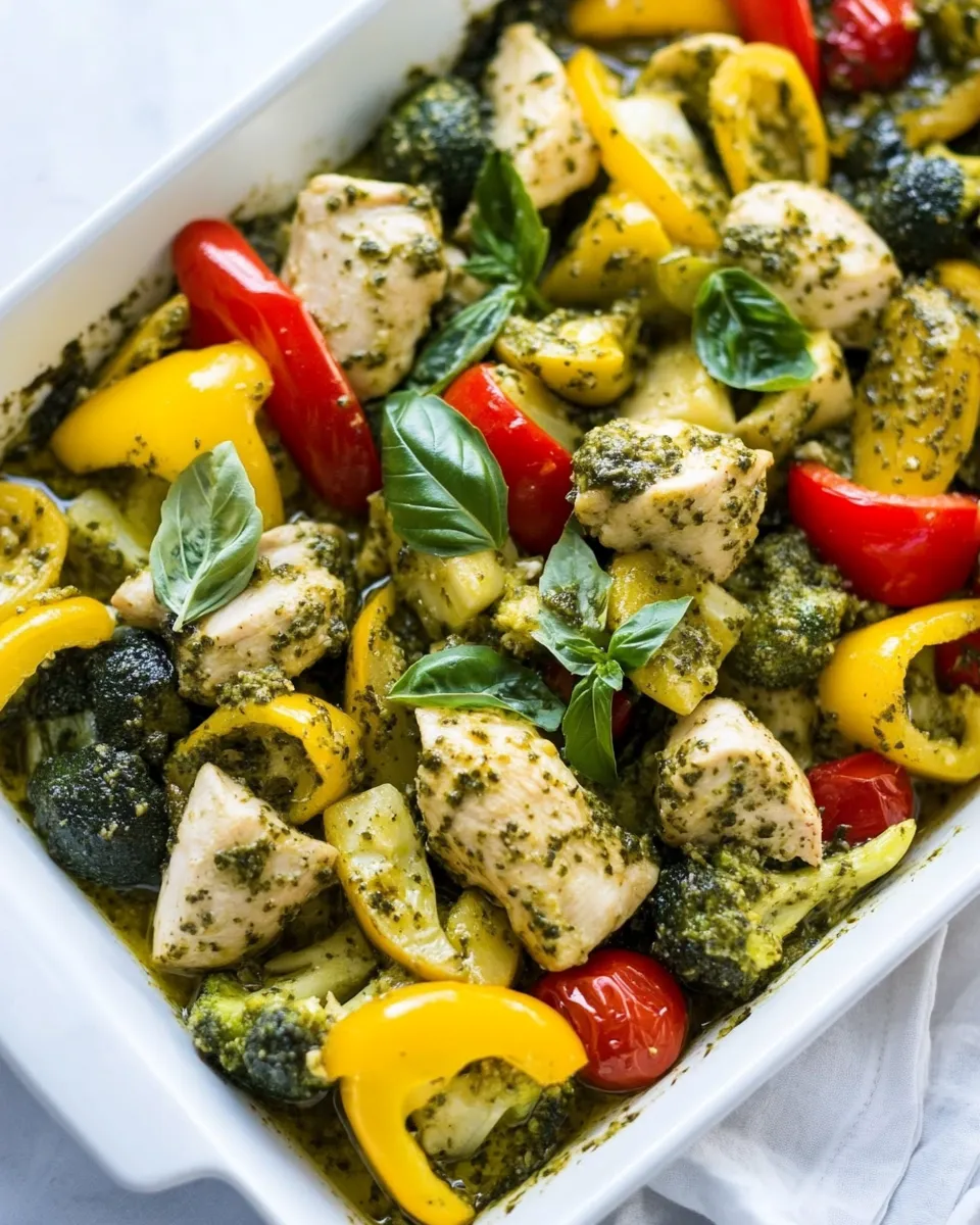 Easy Healthy Pesto Chicken and Veggies (20 Minute Sheet Pan) recipe image