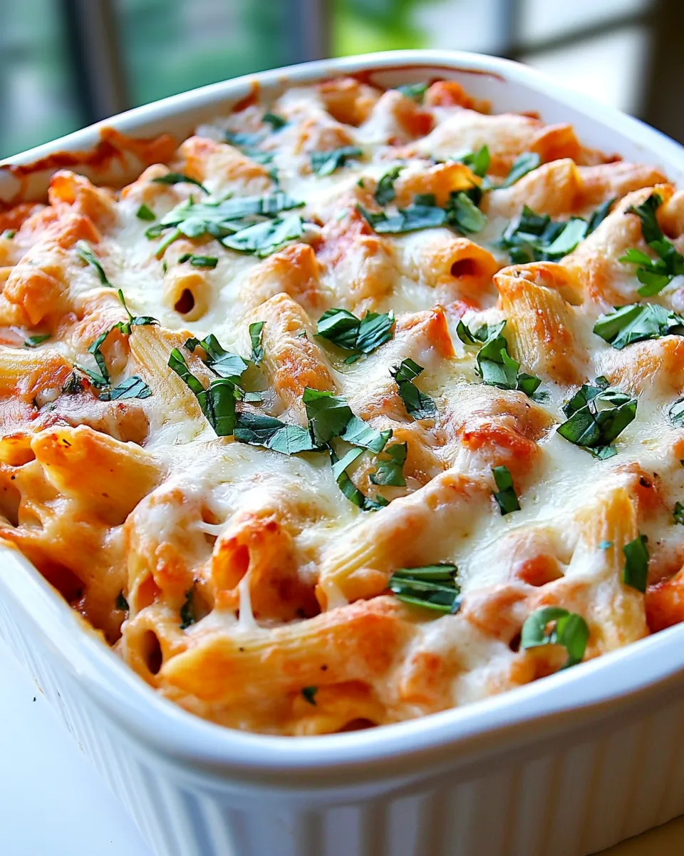 Homemade Healthy Three-Cheese Chicken Penne Pasta Bake photo