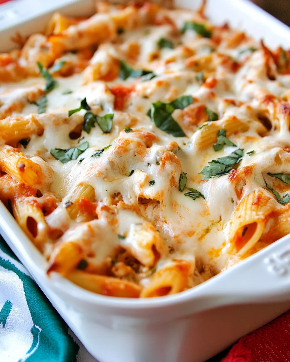Classic Healthy Three-Cheese Chicken Penne Pasta Bake image