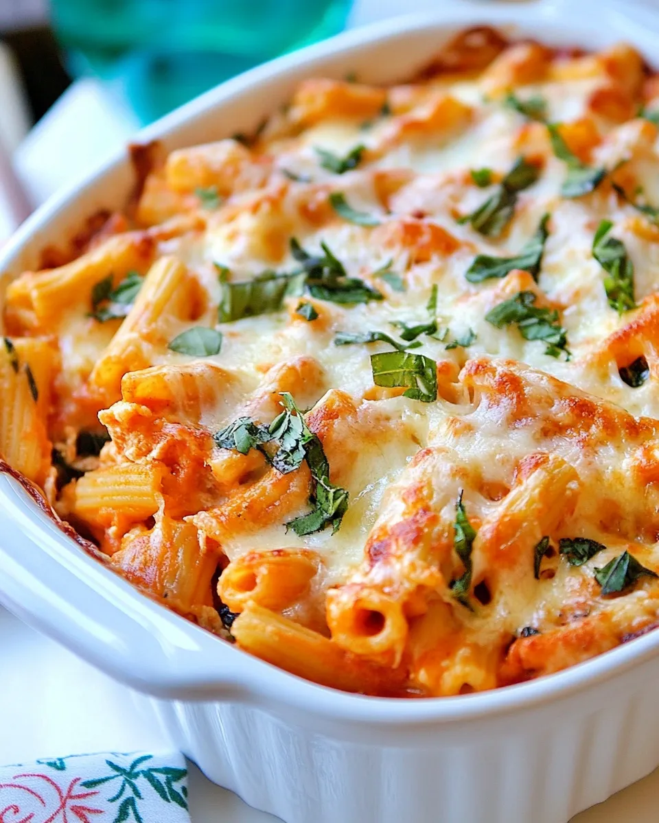 Easy Healthy Three-Cheese Chicken Penne Pasta Bake picture