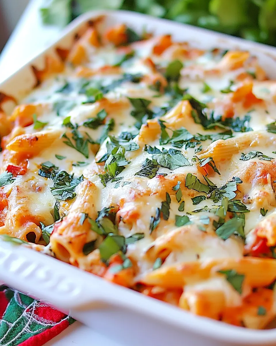Delicious Healthy Three-Cheese Chicken Penne Pasta Bake shot
