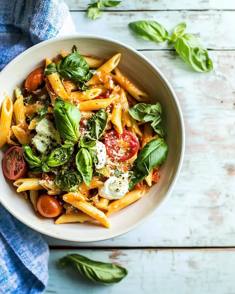 homemade Heirloom Tomato Pomodoro Penne Pasta. photo
