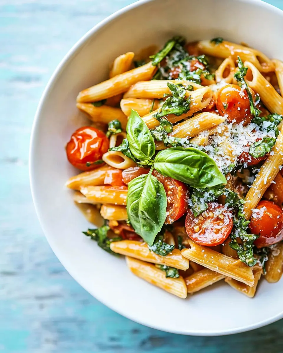 delicious Heirloom Tomato Pomodoro Penne Pasta. shot