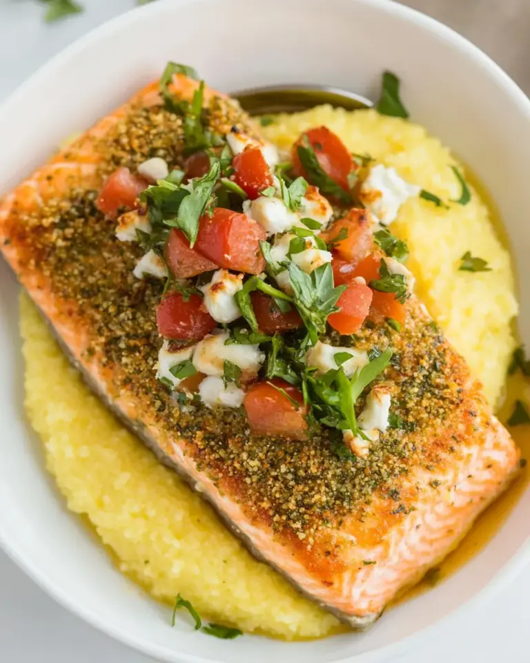 Delicious Herb Crusted Salmon with Goat Cheese Polenta photo