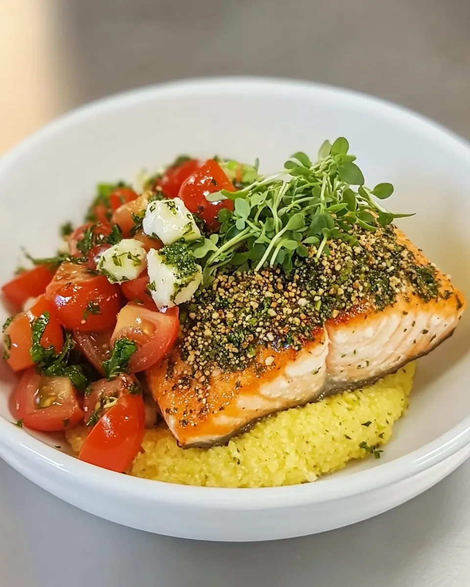 Classic Herb Crusted Salmon with Goat Cheese Polenta dish photo