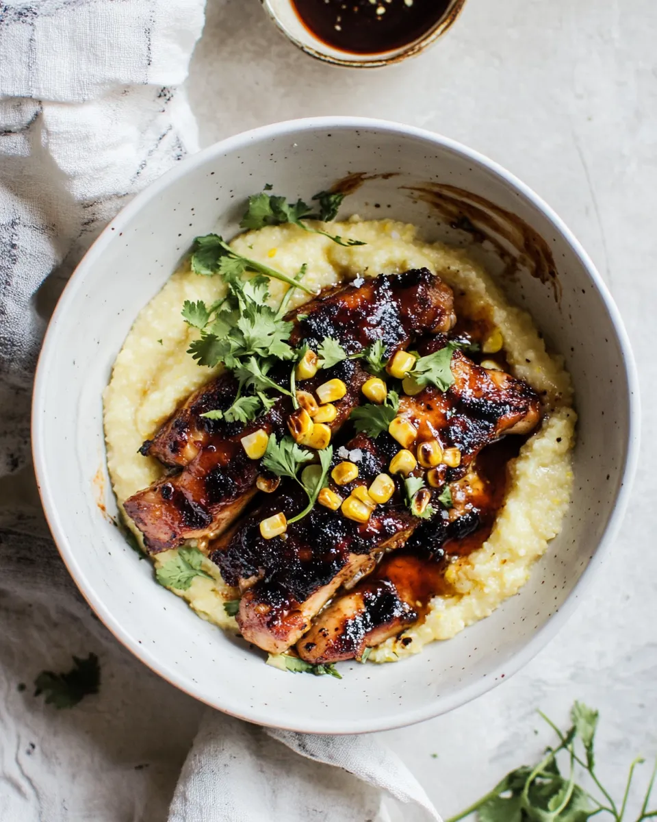 Classic Honey BBQ Chicken and Charred Corn Polenta. recipe photo
