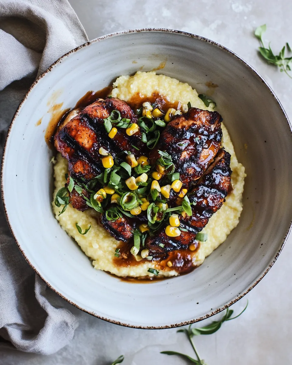 Easy Honey BBQ Chicken and Charred Corn Polenta. dish photo