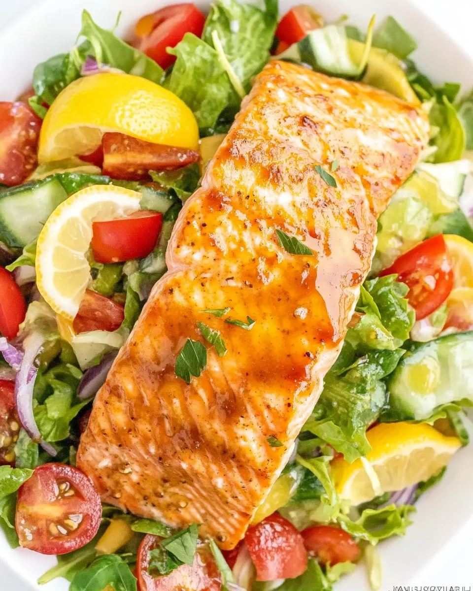 Delicious Honey Lemon-Glazed Salmon Salad shot