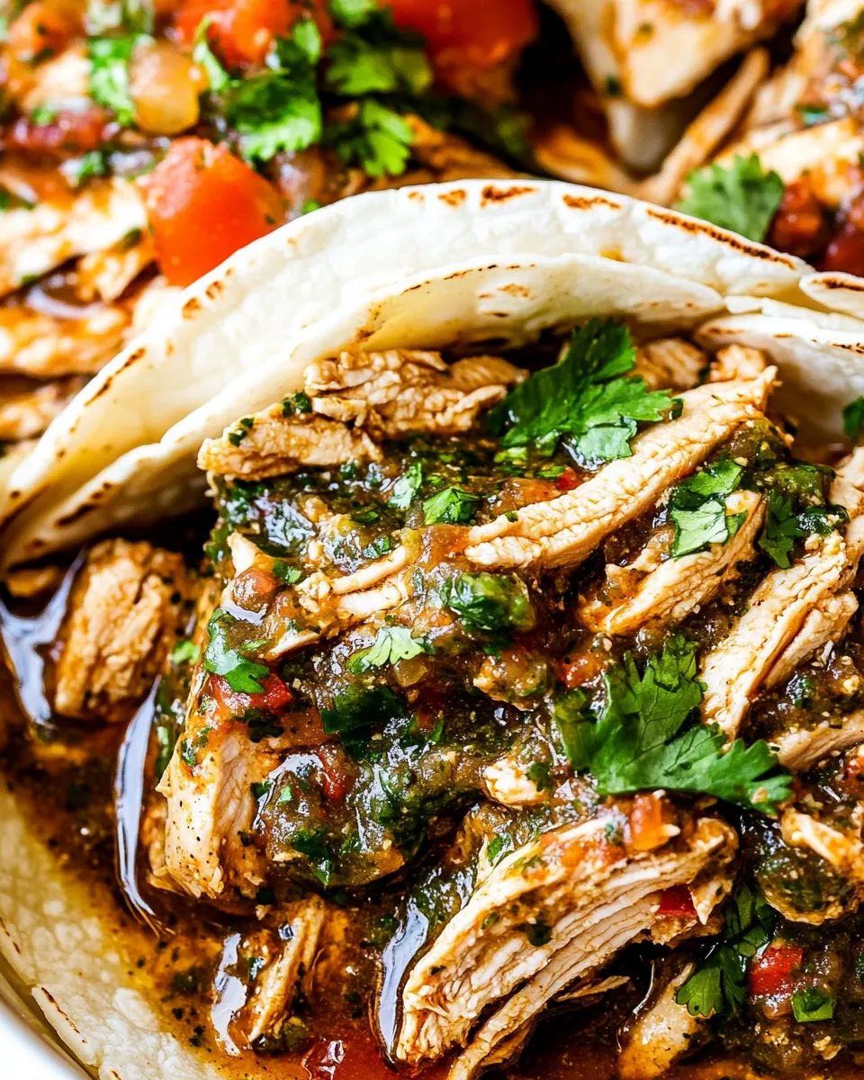 Easy Honey Lime Salsa Verde Slow Cooker Chicken Tacos food shot