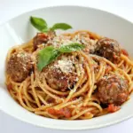 Homemade Italian Spaghetti with Meatballs photo