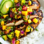 Homemade Jerk Chicken with Mango Avocado Salsa and Coconut Rice photo