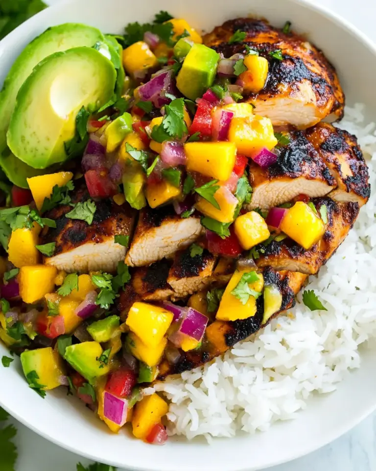 Homemade Jerk Chicken with Mango Avocado Salsa and Coconut Rice photo