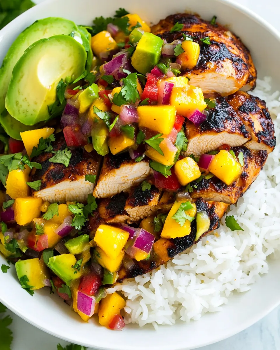Homemade Jerk Chicken with Mango Avocado Salsa and Coconut Rice photo