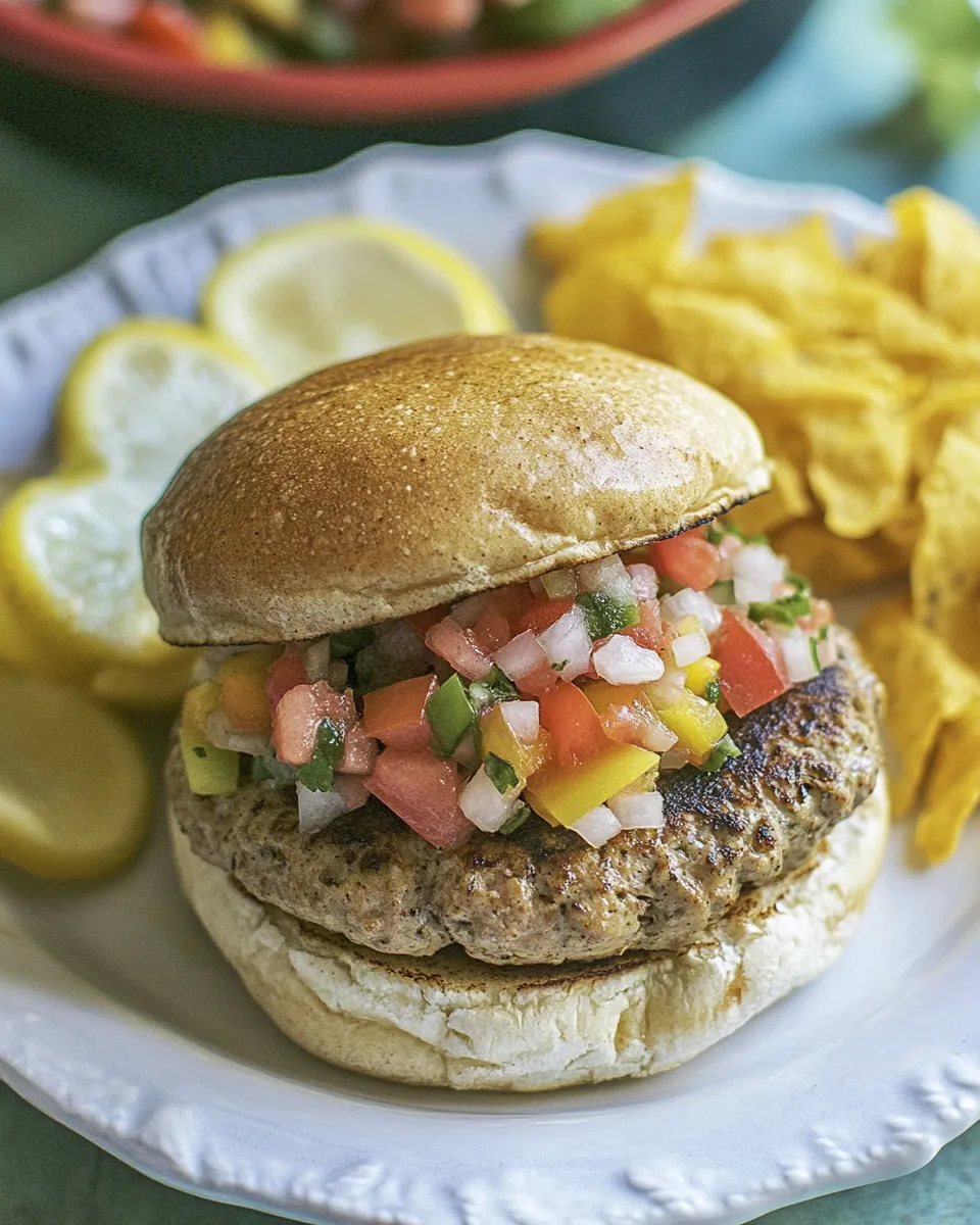 Homemade Juicy Mexican Turkey Burgers with Pico de Gallo photo