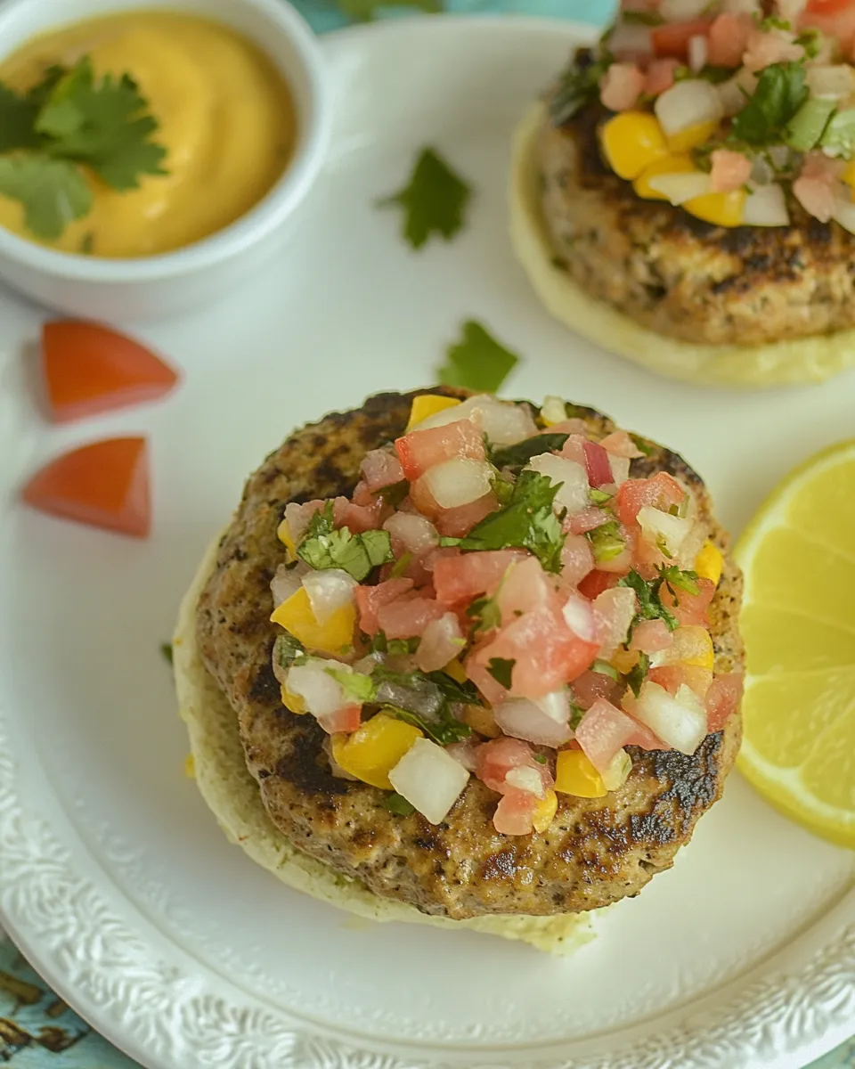 Delicious Juicy Mexican Turkey Burgers with Pico de Gallo dish photo