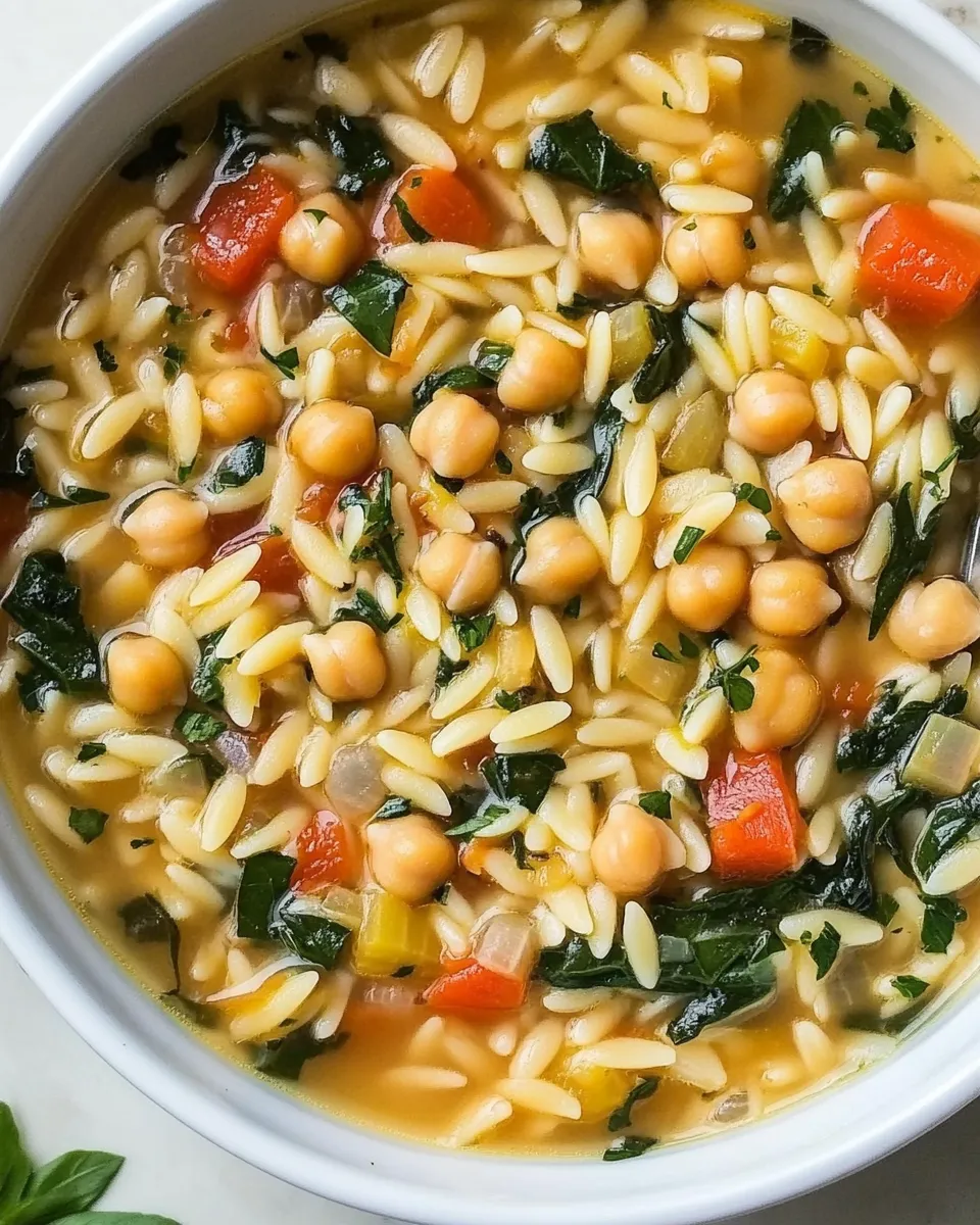 Delicious Lemon Chickpea Orzo Soup plate image