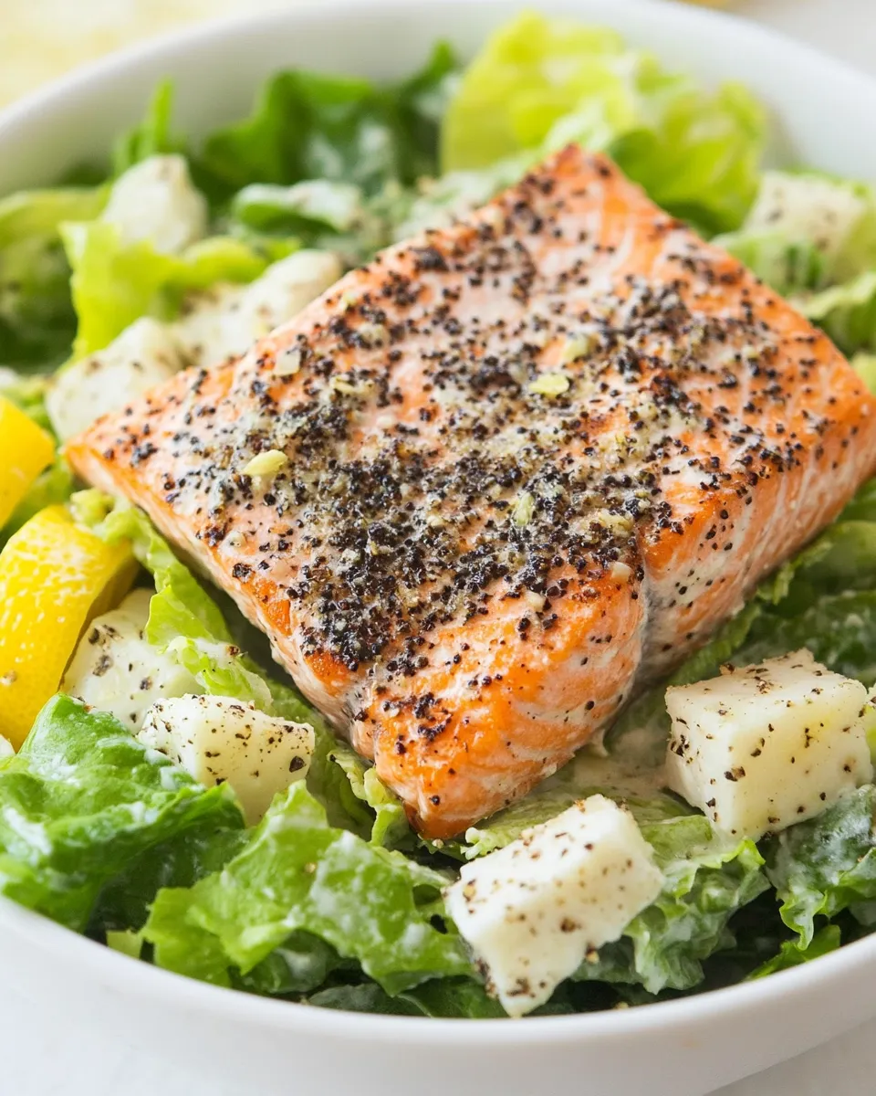 Classic Lemon Pepper Salmon Caesar Salad Recipe image